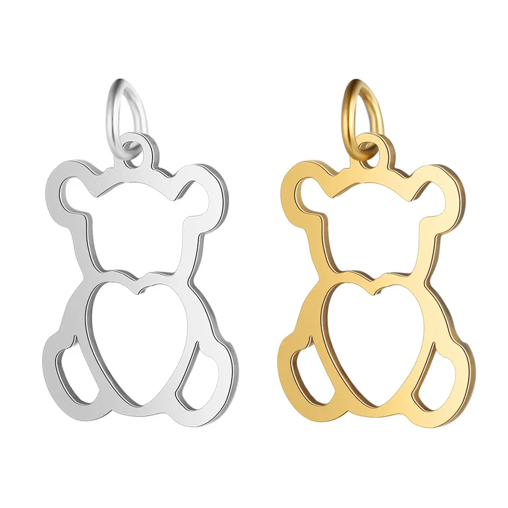10pcs/lot diy cat on moon stainless steel charm pendant wholesale heart running cats bear jewelry bracelet connector charms