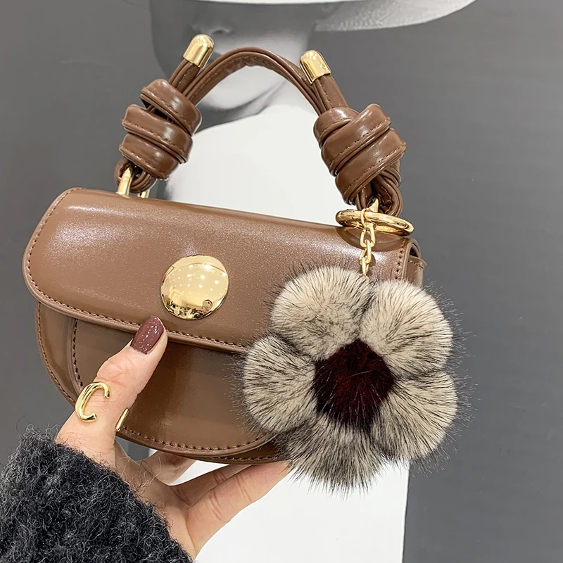 2020 Imported Mink Hair Flowers Leather Hanger Sunflower Women's Bag Hanging Ornament Little Sakura Plush Car Key Ring