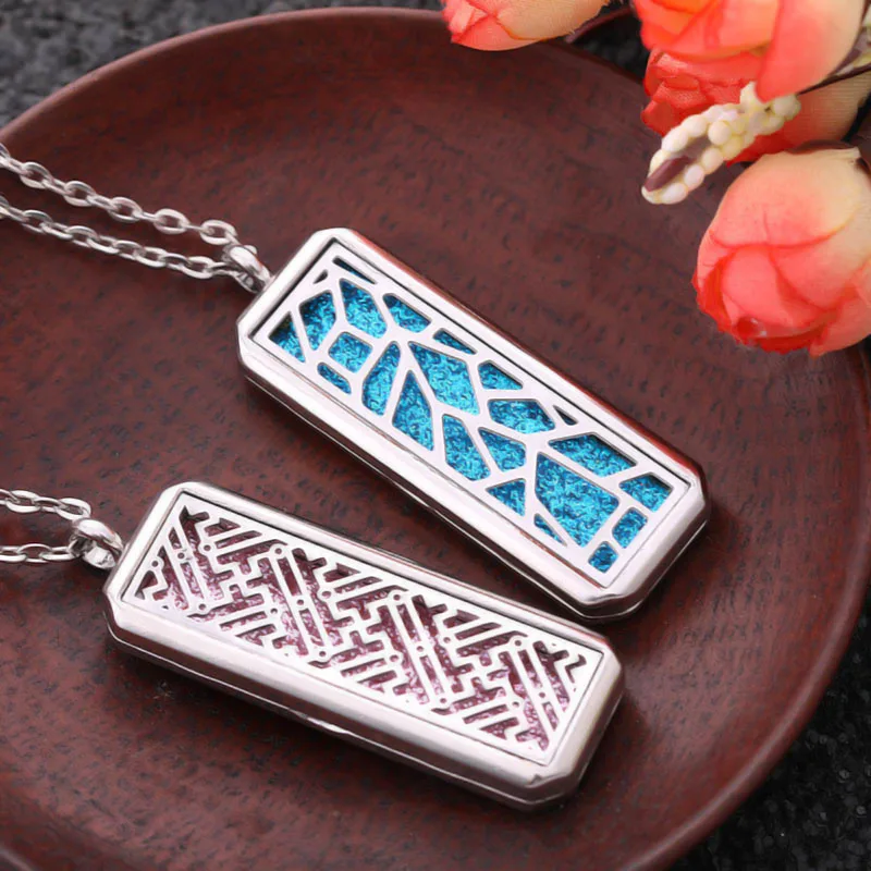 2019 New Glamour Aromatherapy Pendant Square Stainless Steel Necklace Essential oil Perfume Diffuser Locket Romantic Accessories