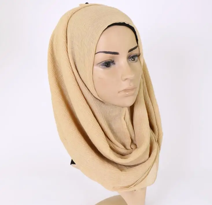 New Arrival Voile Hijab Crinkled Scarf Women Wrinkle Headscarf Plain Soft Shawls Solid Colors Muslim Soft Head Turban 90x180cm