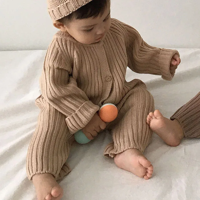 Spring Baby Boys And Girls Jumpsuits Newborn Baby Solid Color Long Sleeve Knitted Romper Toddler Kids Sweater Warm Clothing