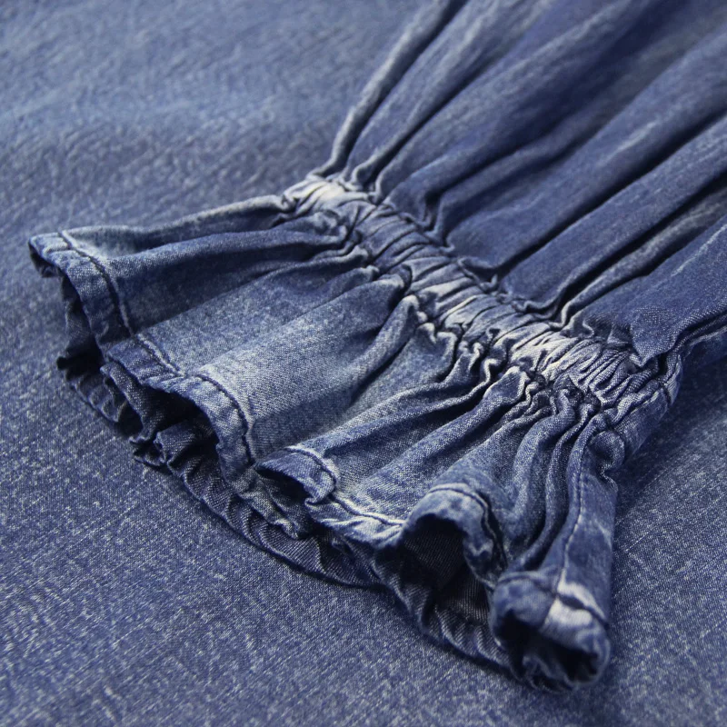 Yuzi.may – robe en Denim pour femme, vêtement ample, style Boho, col carré, manches évasées, broderie Vintage, A82187, 2019