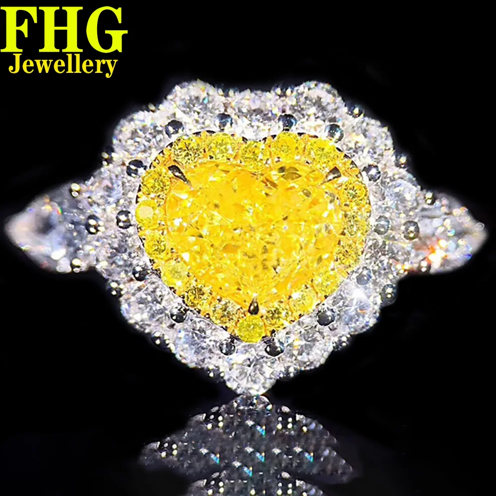 

18K Au750 White Gold Ring 0.97Carat Nature Diamond Yellow diamond Love Heart ring Wedding Party Engagement Anniversary Ring