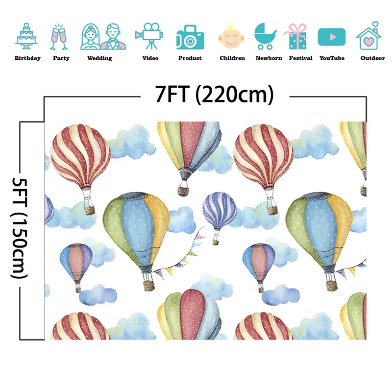 Mocsicka-Fondo de fotografía de nube de globo de aire caliente para niños recién nacidos, retrato de cumpleaños, foto de fondo, accesorios de decoración de fiesta