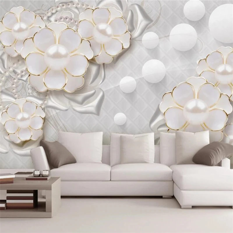 wellyu Customized large murals fashion home decoration holy white luxury jewelry flowers living room TV background wall