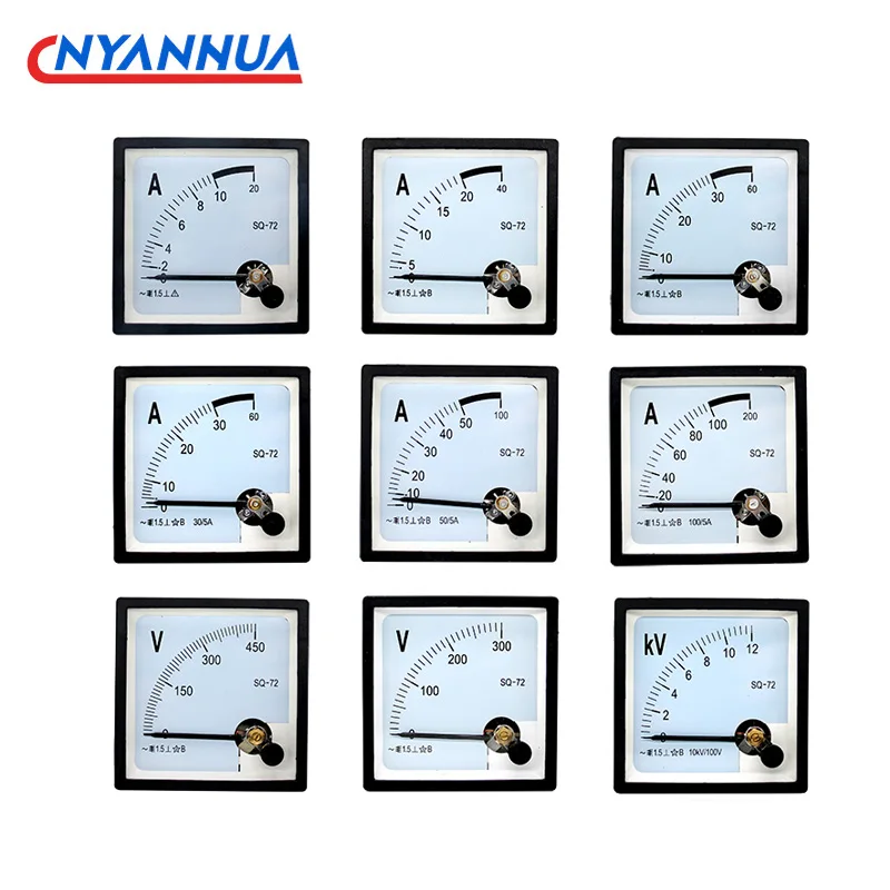 SQ72-A89T2-A72L1 Analog AC Voltage Current Panel Meter 5A 10A 20A 30A 30/5 50/5 100/5 72*72mm