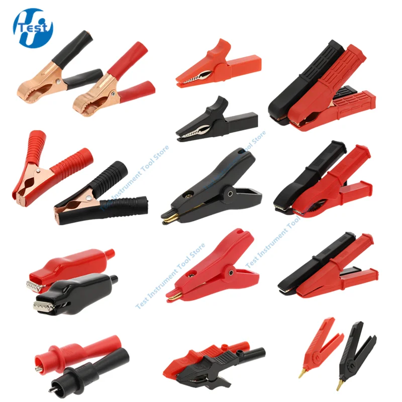 

2Pcs 10A 20A 30A 50A 100A Crocodile Car Caravan Van Battery Test Lead Clips Insulated Alligator Clamp High Quality Red + Black