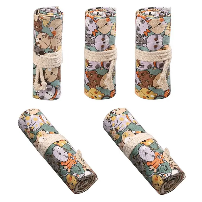 Cartoon 12/24/36/48/72 Holes Canvas Roll Pen Curtain Pencil Bag Case Makeup 19QA