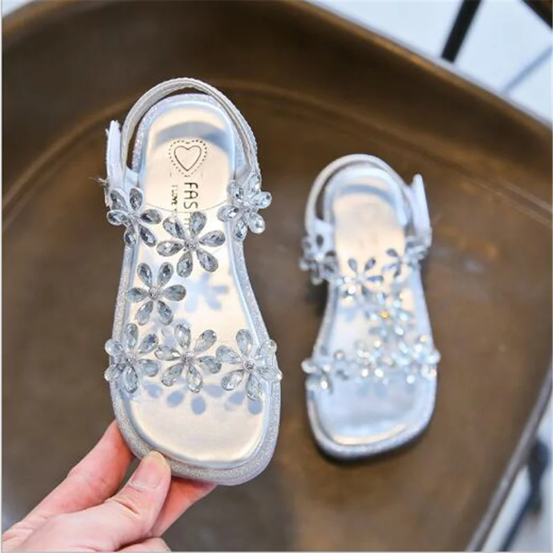 2024 New Baby Girl Sandals Crystal Bling Diamond Flower Princess Dance Shoes Small Big Kids Party Shoes1-12 Years Old chaussure