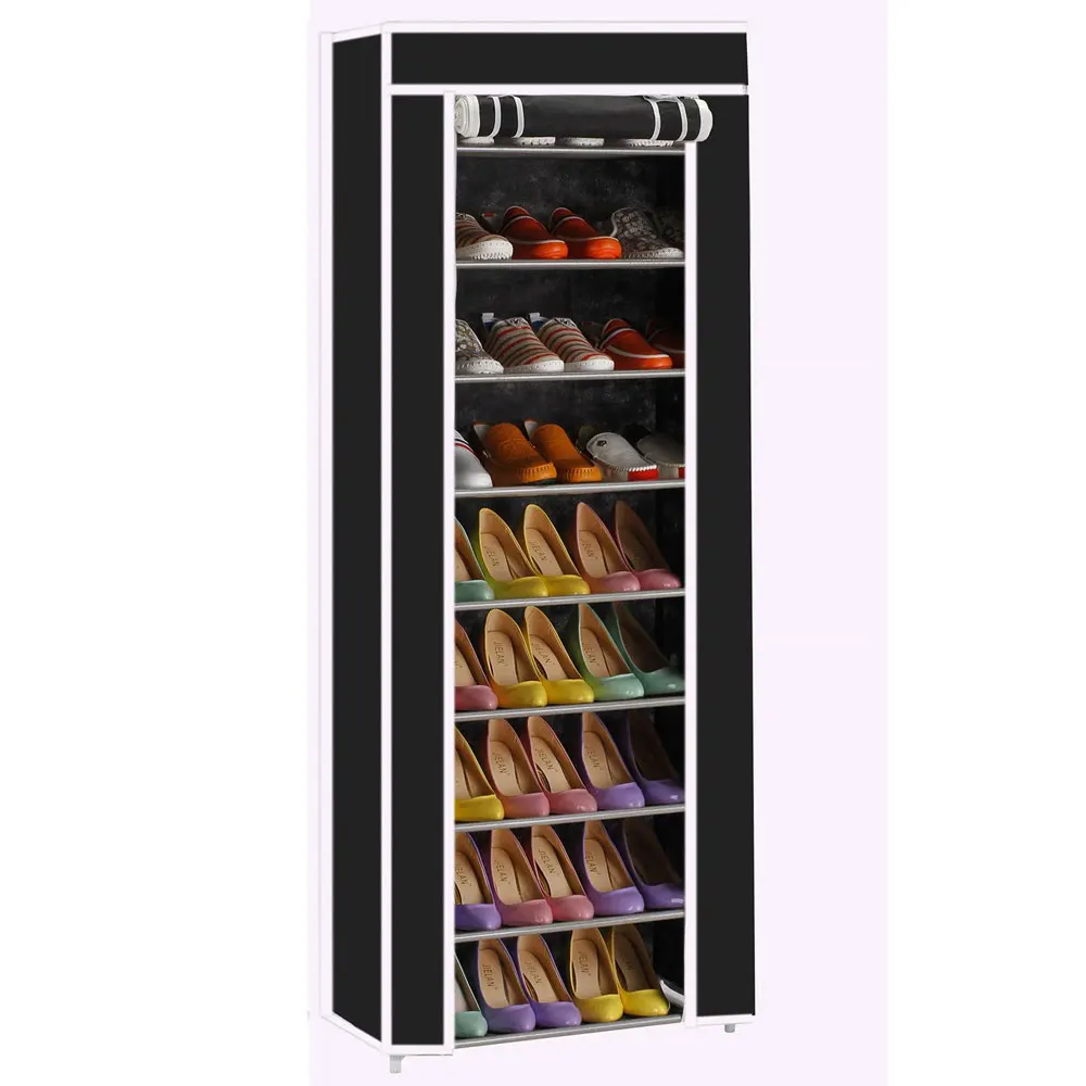 Room-saving A concise, compact and nice-looking 10-Layers 9 Lattices shoe rack Black