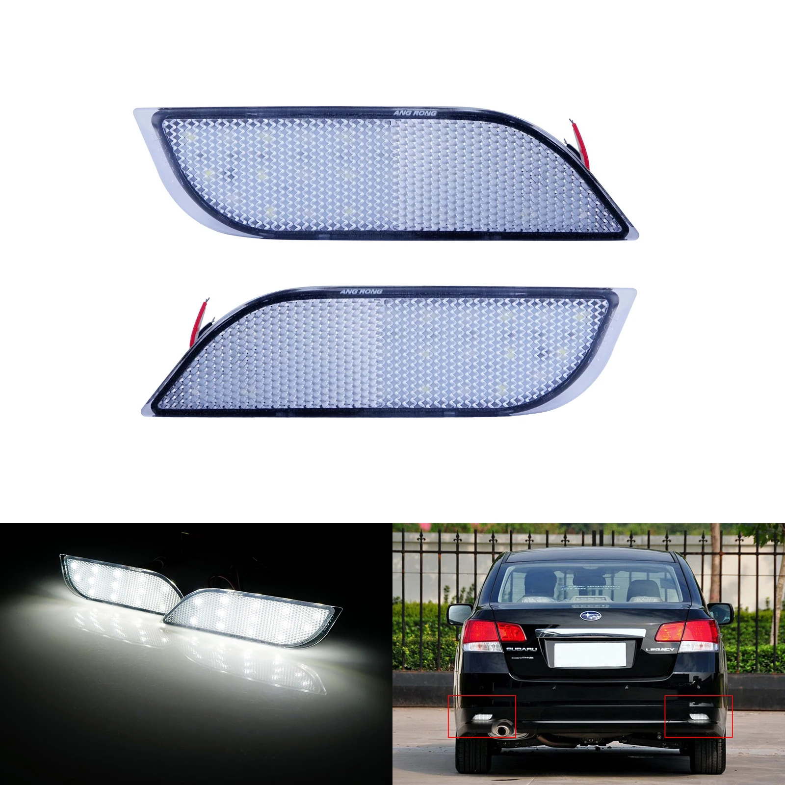 ANGRONG 2x For Subaru Impreza XV Crosstrek Legacy Exiga Levorg LED Rear Bumper Reflector Brake Stop Light Clear Lens