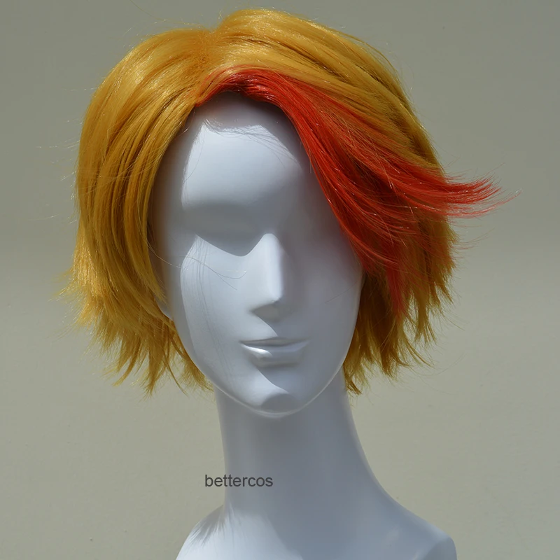 Minami Kenjiro Cosplay Wigs Short Golden Red Mixed Heat Resistant Synthetic Hair Wig + Wig Cap