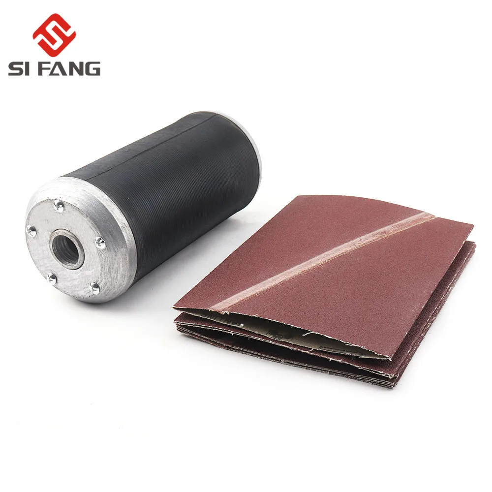 3"x9" 4"x9" Pneumatic Sanding Drum Rubber Sleeve Tube + 5pcs Sanding Belt for Polishing Wood Workpiece Surface Processing