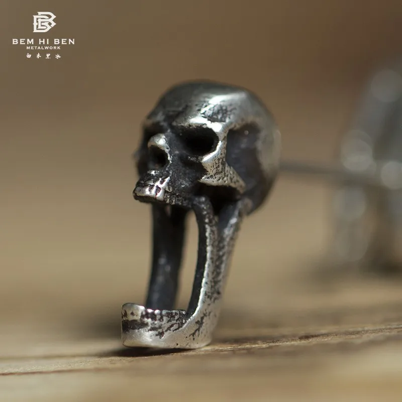 

BEM HI BEN Men's Women's Earrings the shouting Skull mouth open 925 sterling silver simple Original Hand made darkness customiz