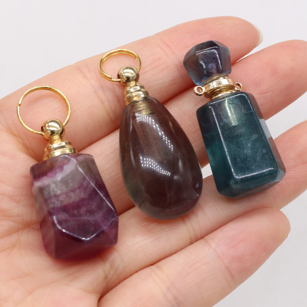 

Natural Stone Gem Perfume Essential Oil Bottle Pendant Fluorite Quartz Handmade Craft DIY Make Necklace Gift Jewelry Accessories