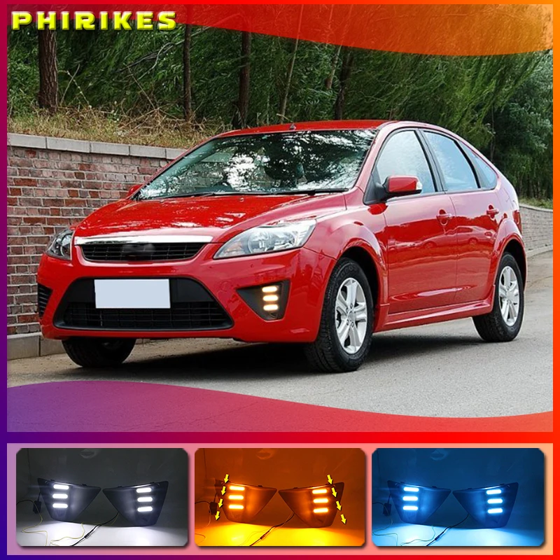 

For Ford Focus 3 MK3 2009-2012 Daytime Running Light for Focus DRL LED Fog Lamp Cover With Yellow Turning Signal Functions