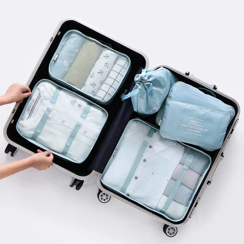 6 Pcs Pria Wanita Perjalanan Organizer Tas Penyimpanan Bagasi Set Tahan Air Packing Cube Pakaian Menyortir Penyelenggara Perjalanan Tas Tote