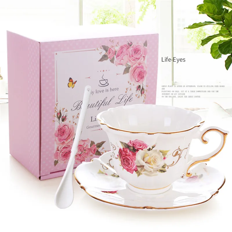 Ceramic Coffee Cups & Saucers Milk Tea Mugs Bone China Kitchen Drinking Utensils Wedding Gifts Presents Box Packaging 220ML New