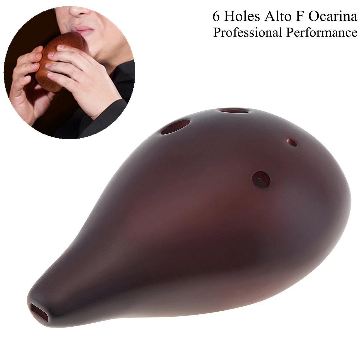 

Alto Tone F 6 Holes Ocarina Ceramic Black Pottery Smoky Glaze Flute Instrument with Hang Rope for Professional Performance