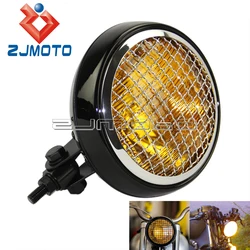 New 5 3/4 inch Vintage Style Grille Headlight Mesh Grill Motorcycle Headlight Lamp For Retro Cafe Racer Bobber Bike Cruiser