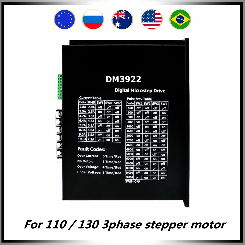 

Three-phase stepper motor hybrid DM3922 driver AC 110-240V 200KHZ 10A for 110 / 130 3phase stepper motor