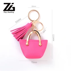 ZG Key Chains PU Leather Mini Small Bag Keychain Coin Purse Pink Blue Red Decoration Bag Storage Pendant Fashion Cute Jewelry