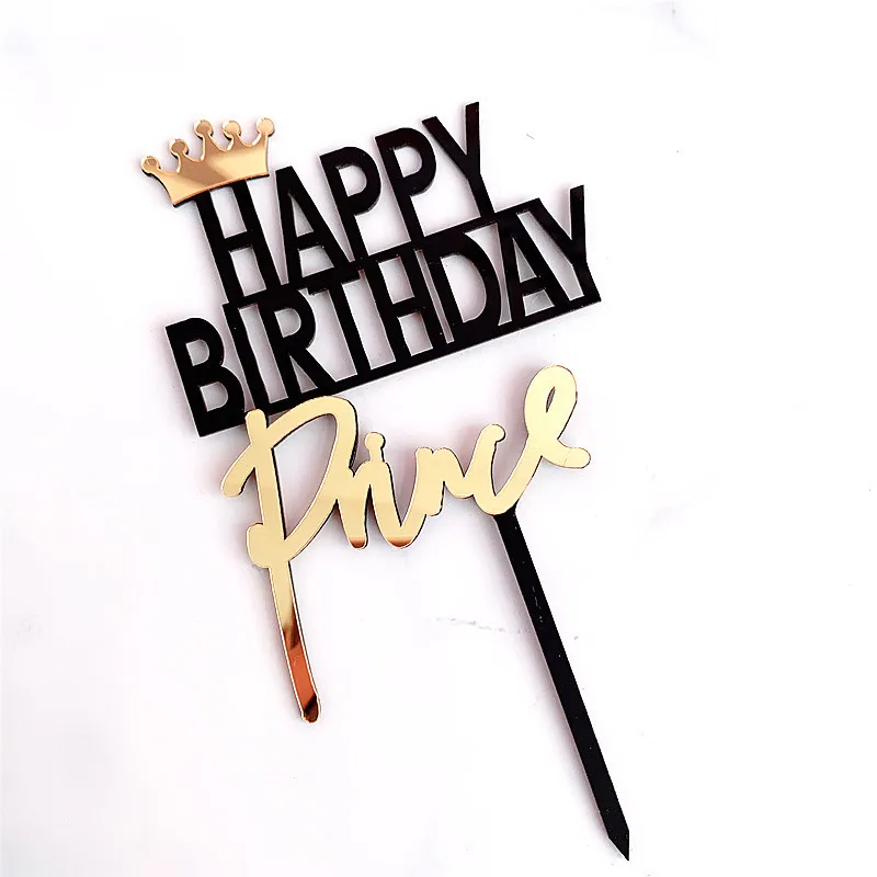 Prince King Acrylic Happy Birthday Cake Topper Gold Princess Queen Cake Topper For Kids Birthday Party Cake Decorating Supplies