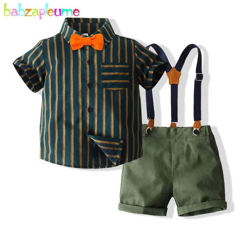 

babzapleume Summer Kids Clothes Boys Fashion Gentleman Stripe Cotton Shirt+Shorts Baby Clothing Set Toddler Boutique Outfits 092