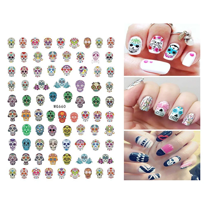 Halloween Serie Nail Sticker Collectie Skull Head Night Glowing Ghost Bat Nail Slider 10Pcs