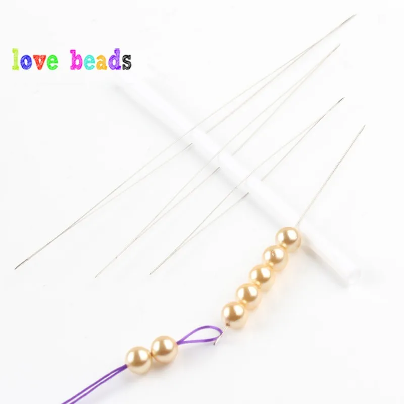 5pcs Big Eye Curved Beading Needles Central Opening Stainless Steel Tool Pins for DIY Beads Threading String Cord Jewelry Making