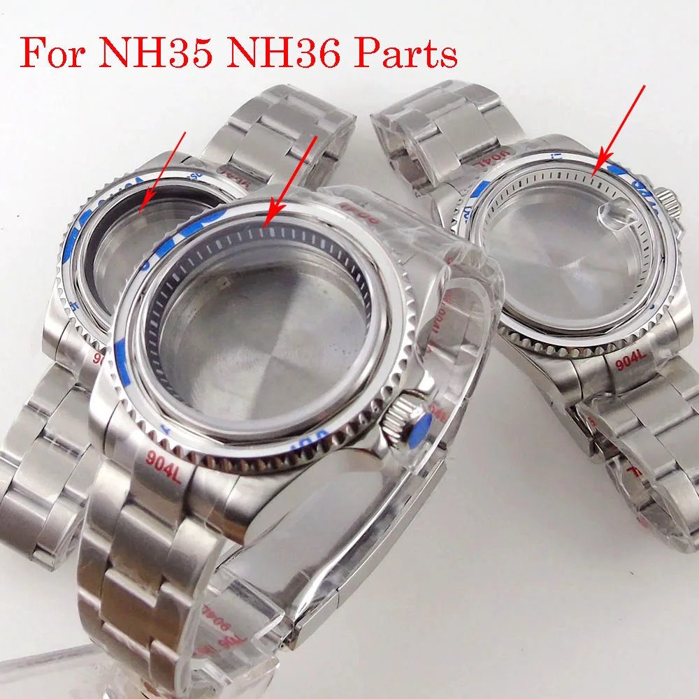 40mm 10ATM 120 Clicks Stainless Steel Watch Case With Chapter Ring For NH35 NH36 Automatic Movement Sapphire Glass