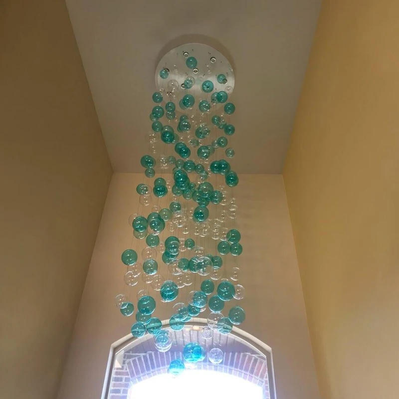 Hand Blown Glass Bubble Pendant Lamp Popular LED Stair Chandelier Long Living Room Hotel Lobby Art Decoration