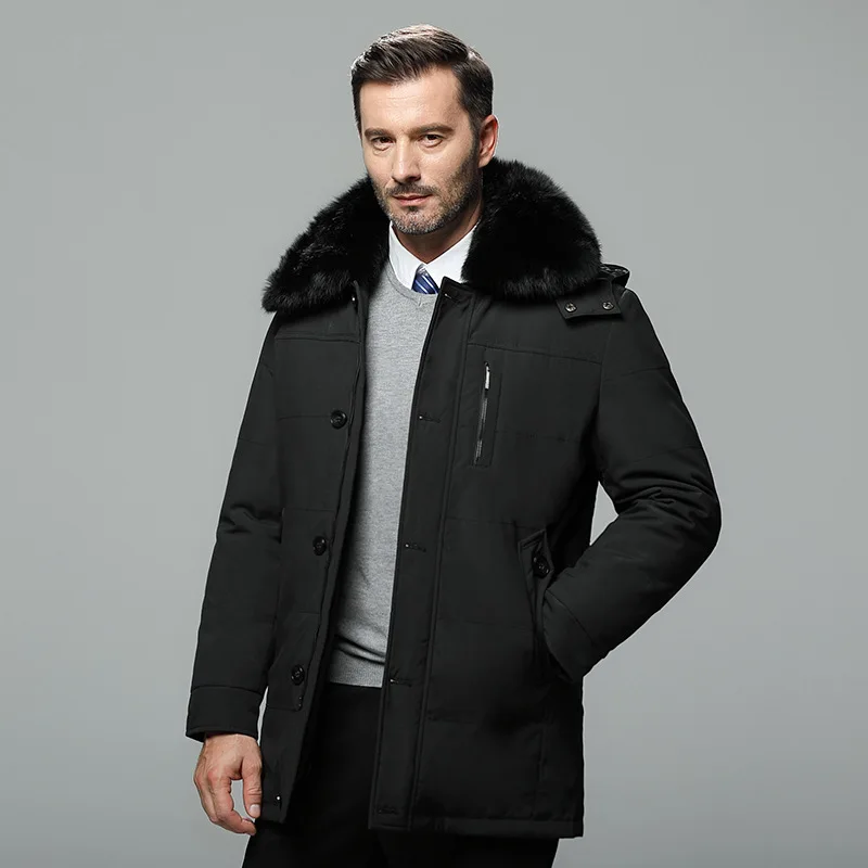 Abrigo de plumón desmontable para hombre, Cuello de piel gruesa con parka, a la moda, para invierno