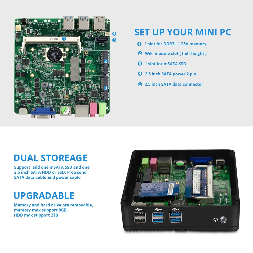 Imagem -03 - Xcy-mini pc Fanless com Intel Core i5 4200u i3 5005u Gigabit Ethernet Win 10 Linux Thin Client Desktop Micro Nuc pc