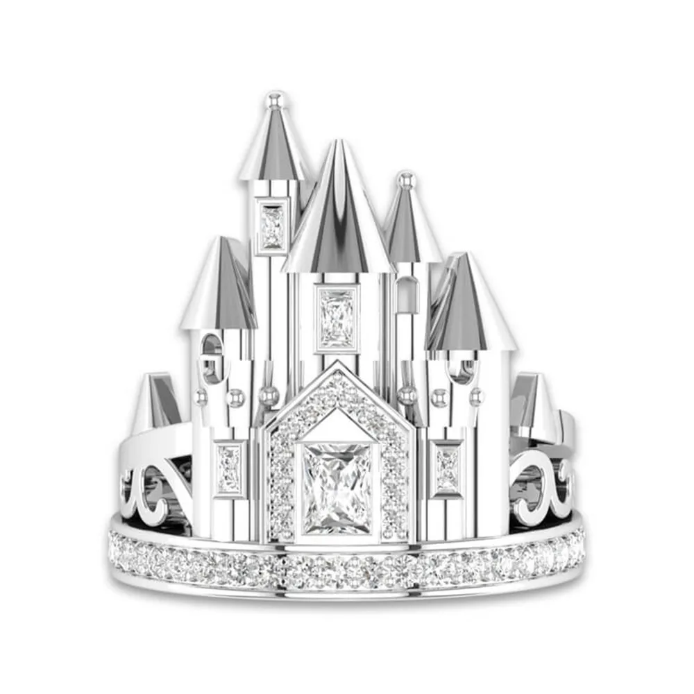 Wholesale New Fashion Personality Jewelry Castle Theme Zirconia Ring For Women Luxury Namour Charm Birthday Gift All Seasons