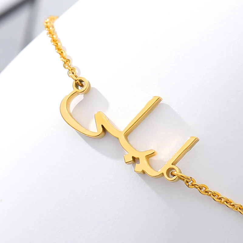 Custom Arabic Name Bracelets For Women Stainless Steel Gold Color Handwriting ID Bangle & Bracelet Charms Islam Jewelry pulseras