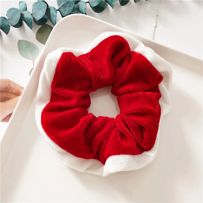 1Pcs Christmas Scrunchies For Women Girls Elastic Hair Rubber Fashion Christmas Ornaments Hair Ring Velvet Ponytail Holder