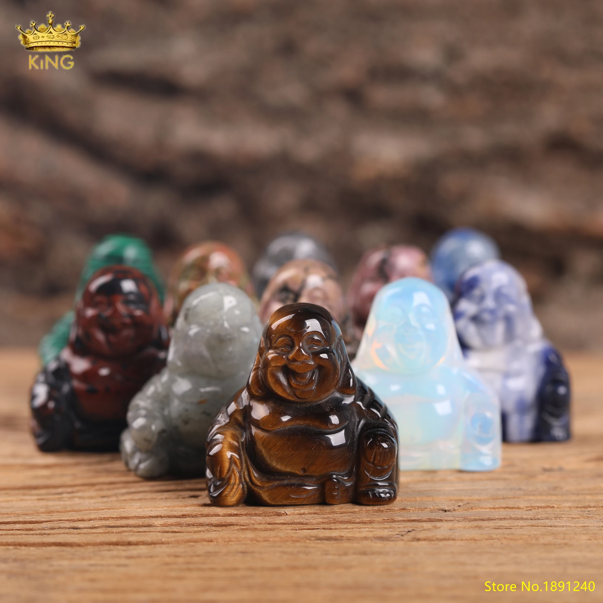 King 11 Kind Stone Crystal Buddhas,1.5 Inch Carved Buddha,Tiger Eye Gemstone Buddha Statue,Meditation Stone,Healing Buddha