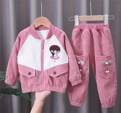 Baby Girls Set Kids Clothing Spring Autumn 2024 New Fashion High-quality Corduroy Coats+Pant Suits for Children Tracksuit Sets