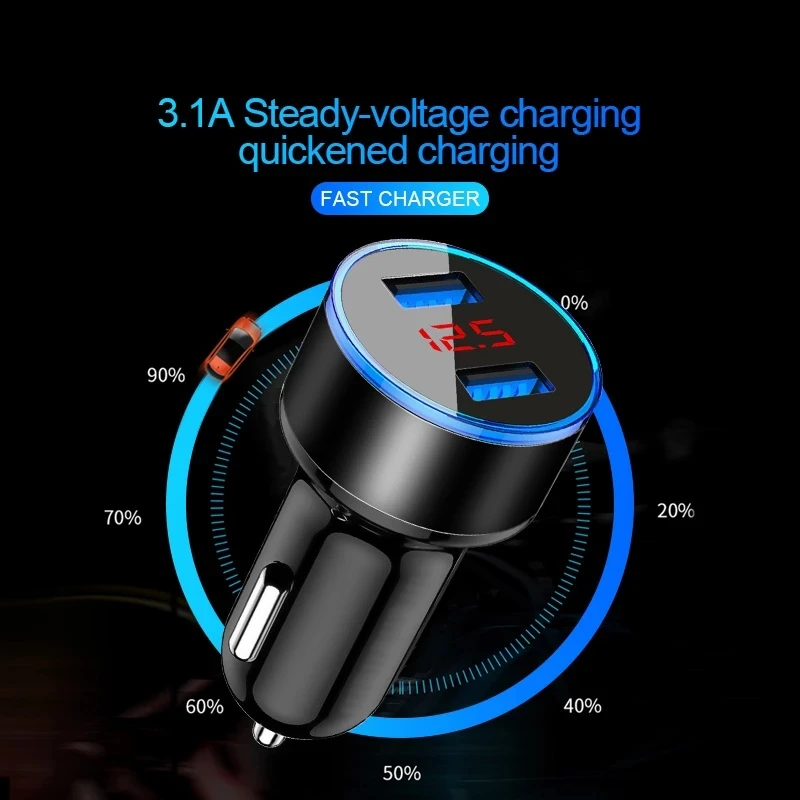 Car Chargers Fast Charging For Samsung Huawei Iphone 13 8 Plus Universal Aluminum Dual USB Car-charger Adapter 3.1A 5V 2 Ports