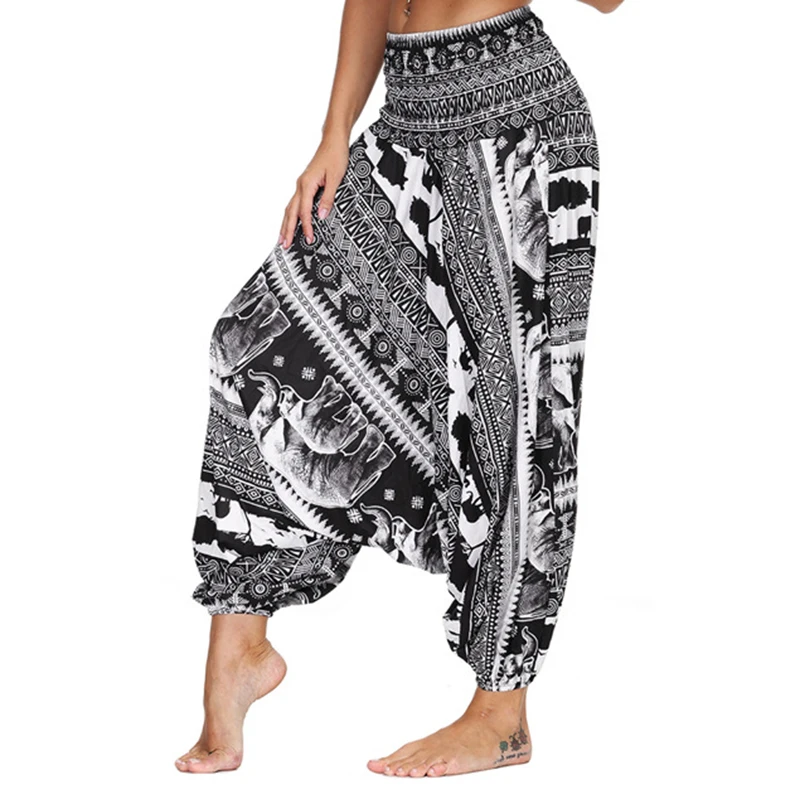 

Women's High Waisted Baggy Casual Harem Yoga Pants,Loose Boho Pants Hippie Palazzo Flowy Beach Pants