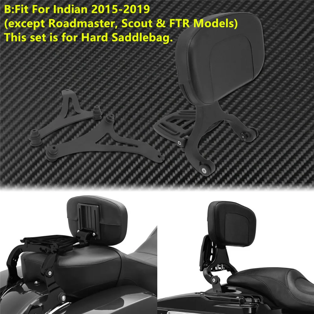 Motorcycle Adjustable Driver & Passenger Backrest Black For Indian Hard Bag Chieftain 2015-2019 For Indian Scout 2015-2017 2018