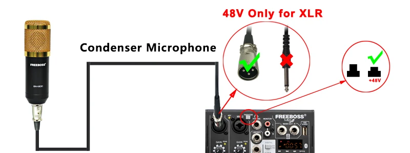 FREEBOSS 4-Kanal-Audiomischer, USB-Computer, Wiedergabe, Echo, Bluetooth-Mischpult für Kirche, Party, Familienstudio, MIX4 – Detail 9