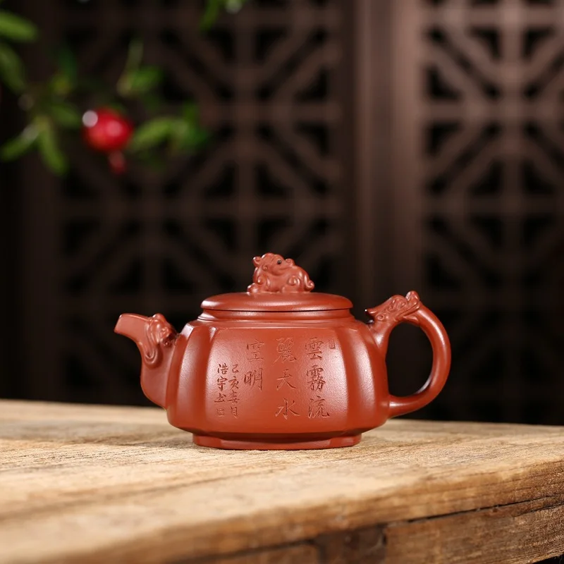 Teacher wang recommended four dragon statue of purple sand tea set undressed ore delivery dahongpao and jug manually