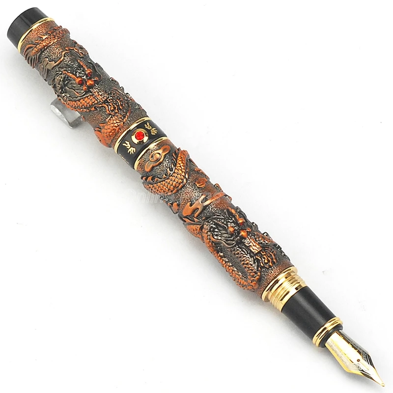 

Jinhao Ancient Fountain Pen Double Dragon Playing Pearl Metal Carving Embossing Heavy Pen Red Copper For Business Gift Pen