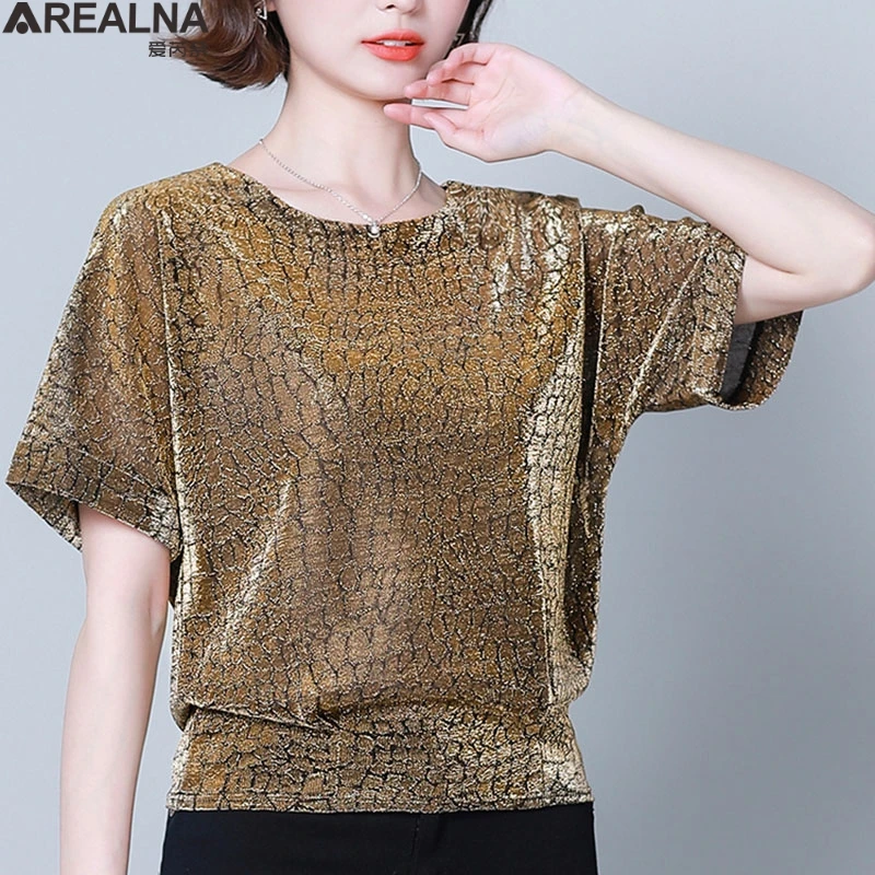 Blusas mujer de moda 2022 summer Leopard Shirt Tops Fashion Elegant Shiny Sequin Blouse Tunic Women blouses femme 4XL