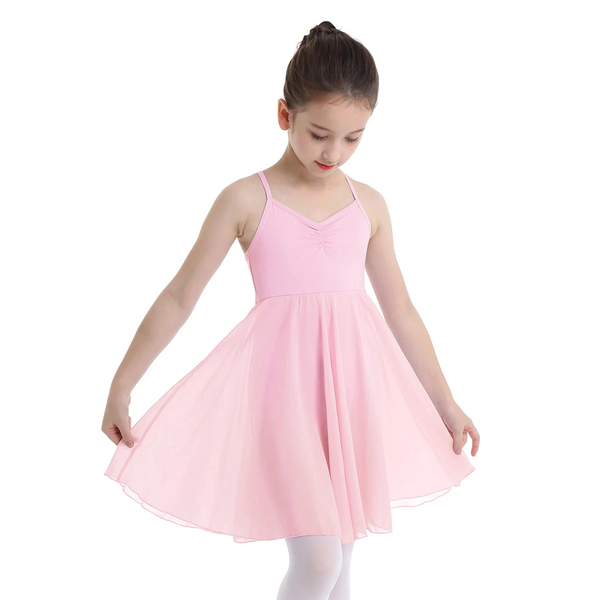 Kids Girls Ballet Leotards Dress Dancewear Mesh Splice Cutout Back Irregular Hem Tutu Ballet Dance Gymnastics Leotard Dress