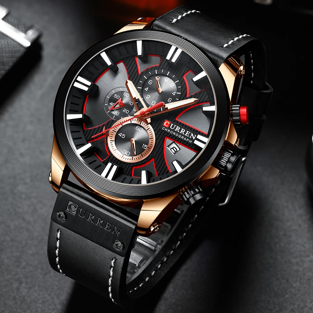 CURREN Brand Chronograph Sports Men's Watch Quartz Clock Leather Men's Luminous Watch Calendar Clock Relogio Masculino