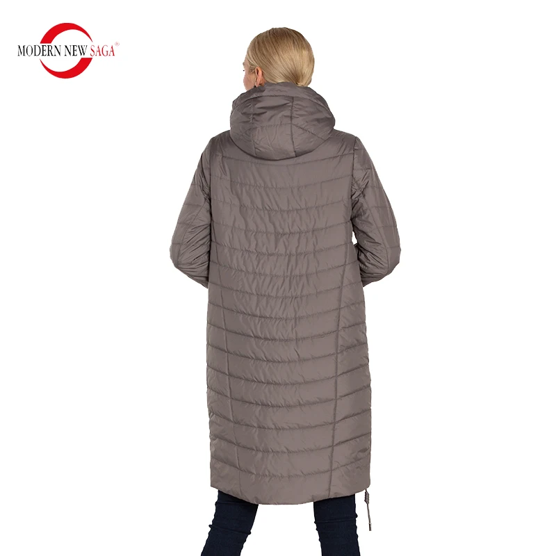 MODERN NEW SAGA Women Coat Hooded Autumn Quilted Coat Thin Cotton Padded Coat Spring Long Jacket Overcoat Parka Women Outerwear