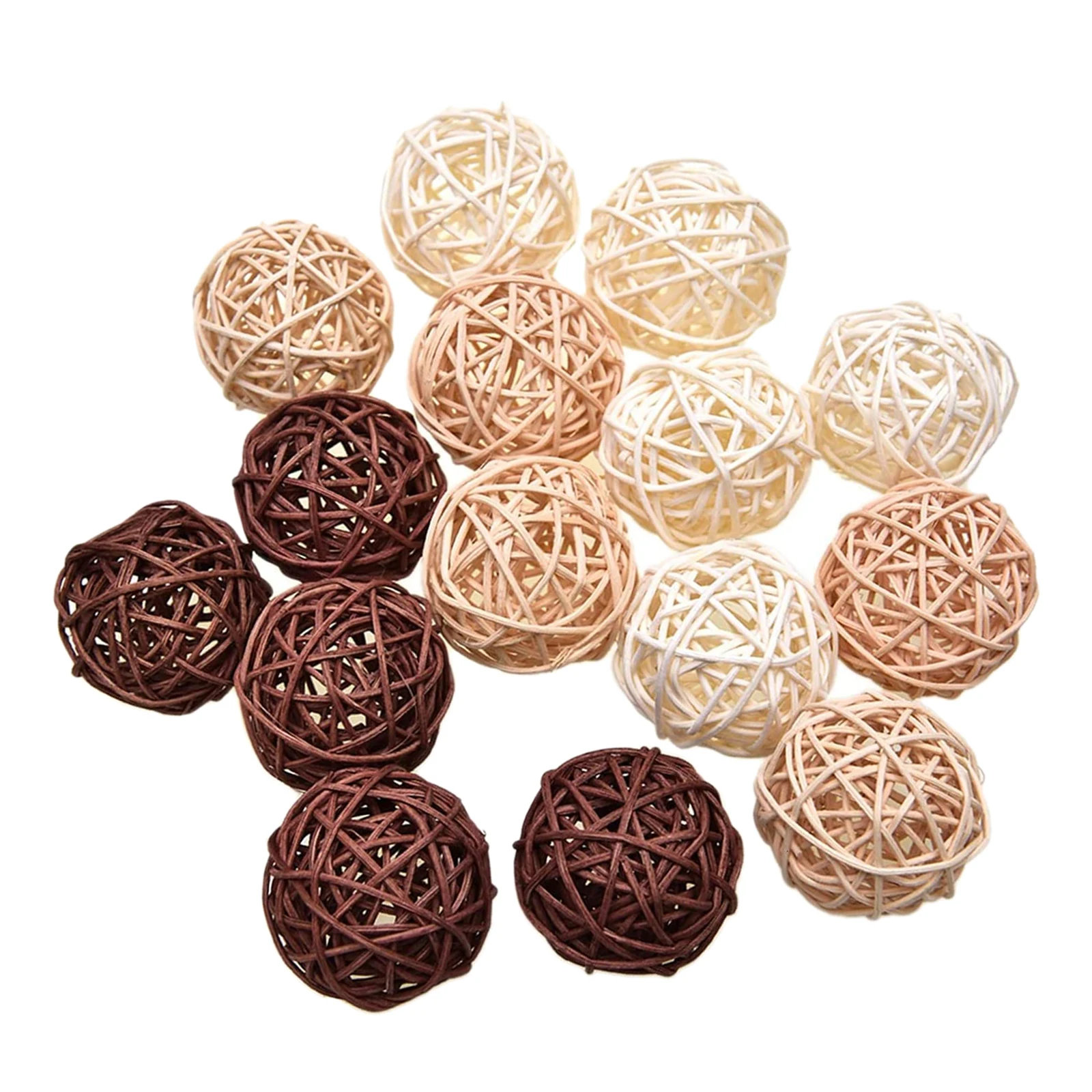 15pcs Wicker Rattan Balls Table Wedding Party Christmas Decoration, Diameter 2 Inch, Assorted Color